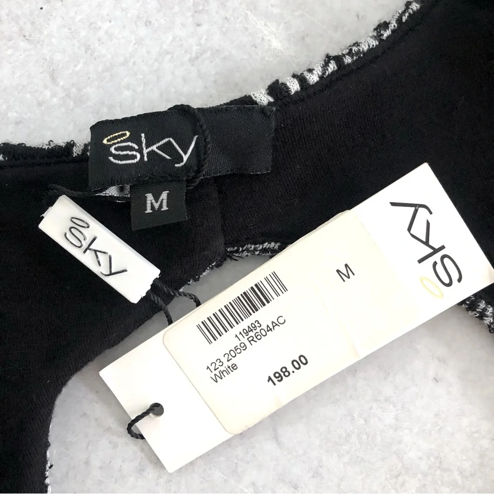 SKY BYZNA Open Back Leather Trim Bodycon Mini Dress, M NWT - Picture 6 of 13